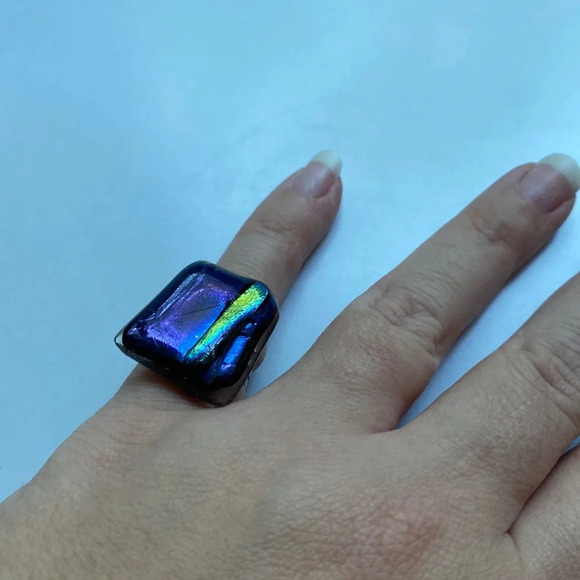 Costume Ring Glass Painted Stone - Picture 1 of 10